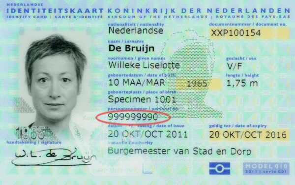 The front of a Dutch ID card