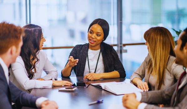 a confident dutch female executive in a board meeting