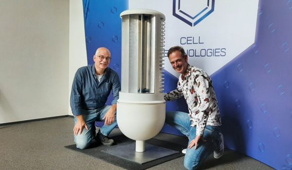 The founders of cell technologies sitting next to The Blade